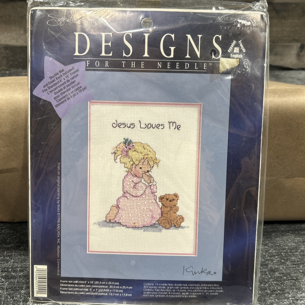 Designs Counted Cross Stitch Kit Little Girl JESUS LOVES ME w/Mat SEALED